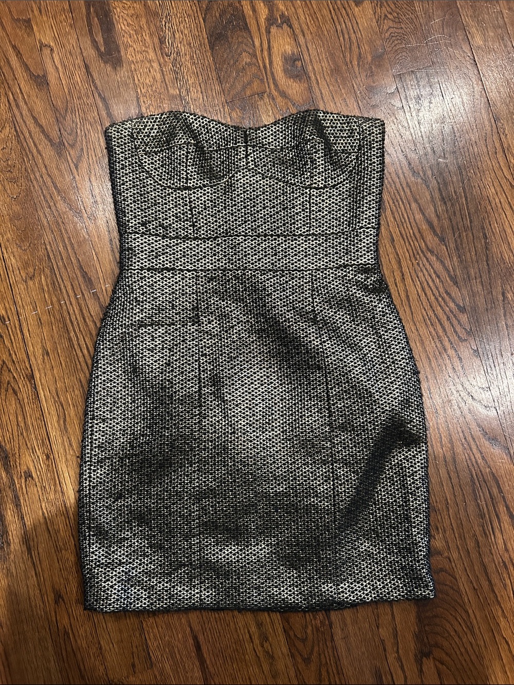 Cynthia Steffe Black and Gold Strapless Cocktail Dress